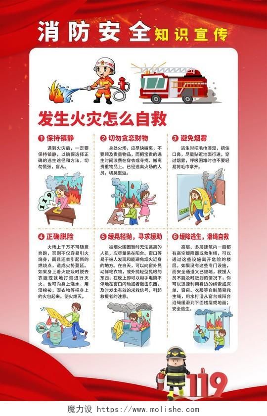 红色卡通风消防安全知识宣传海报消防制度套图